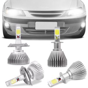 Kit Lâmpadas Super LED Headlight Celta 2000 A 2005 Farol Baixo Alto H4 e Milha H3 6000K Efeito Xênon