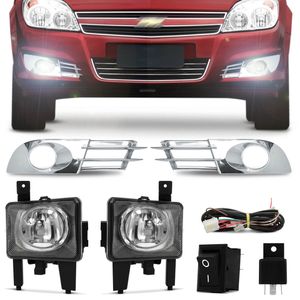 Kit Farol de Milha Vectra e Vectra GT 2006 2007 2008 2009 + Grade Moldura Cromada