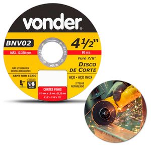 Disco de Corte Fino Vonder BNV02 Aço 4.1/2 Polegadas 115 mm 13370RPM 2 Telas 80 m/s