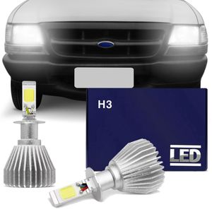 Kit Lâmpadas Super LED Headlight Ford Ranger 97 98 99 00 Farol de Milha H3 6000K Efeito Xênon