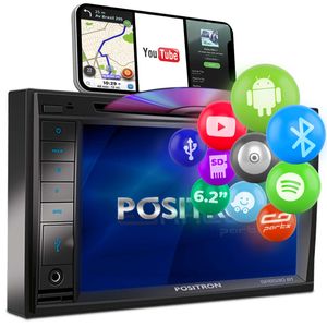 Central Multimídia Pósitron 2 Din SP8530 BT 6.2” Bluetooth Espelhamento Android MP3 DVD USB AUX FM