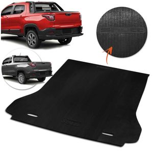 Tapete Caçamba Fiat Strada 2021 Cabine Simples Preto Borracha 7mm Encaixe para as Mãos Shutt