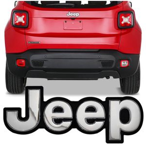 Emblema Letreiro Jeep Renegade Cromado e Preto Universal Porta Malas