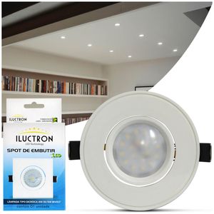 Luminária Spot LED Embutir 18 Leds 3000K 4W 110V-220V 85Mm Branco Quente Redondo Dicróica