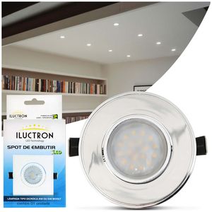Luminária LED Spot Embutir 18 Leds 6500K 400 LM 4W 110V-220V Branco Frio Redondo Cromado