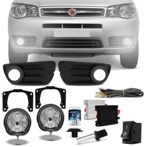 Kit Farol de Milha Fiat Palio Siena Economy 2010 2011 2012 6000K ou 8000K 12V 35W Moldura Preta