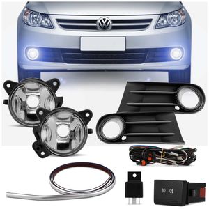 Kit Farol de Milha Gol Voyage Saveiro G5 2009 2010 2011 2012 HB4 com Moldura e Friso Cromado