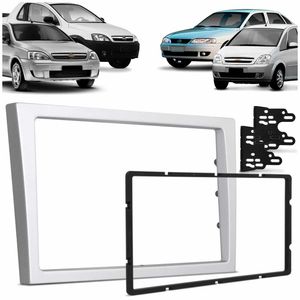 Moldura Painel 2 Din 7" Corsa Hatch 02 a 14 Montana 03 a 10 Meriva 03 a 14 Prata Padrão Japonês