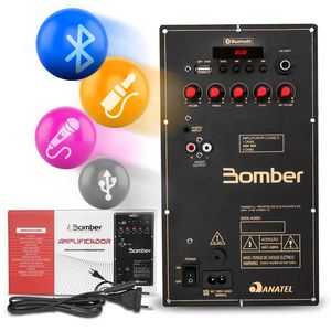 Amplificador Bomber AC/DC 60W RMS 1 Canal 4 Ohms Bluetooth USB Preto 110v/220v Classe D