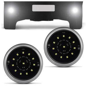 Kit Farol Milha Auxiliar Redondo Slim Universal 12 LEDs 16W 24V Luz Branca para Caminhão Autopoli