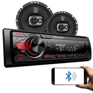 MP3 Player Pioneer MVH-S218BT 1Din BT USB AUX RCA AM FM WMA Android + Falantes Pioneer TS-1790BR
