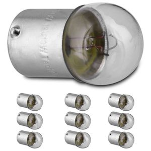 Kit 10 Lâmpadas Pingo BA15s 67 Trava Reta 3000K 12V 10W Luz Amarela Lanterna Ré