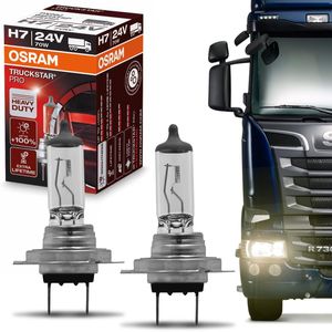 Par Lâmpada Osram Halógena H7 Truckstar Pro 24V 70W Farol Caminhão