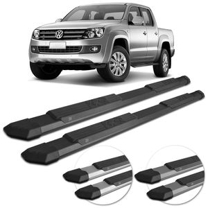 Estribo Lateral Amarok 2010 a 2020 Cabine Dupla Preto Prata Cinza com Ponteira C&K