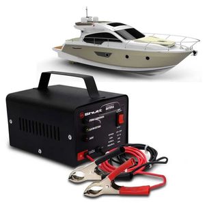 Carregador Bateria Automotivo Para Lancha Barco Shutt Bivolt 12V 5A 60W Com Voltímetro Digital