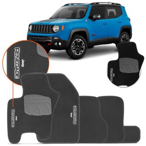 Jogo Tapete Carpete Jeep Renegade 2015 a 2025 Logo Bordada 5 Peças