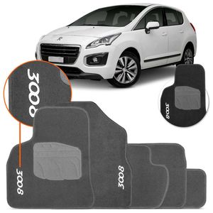 Jogo Tapete Carpete Peugeot 3008 2011 a 2021 Logo Bordada 5 Peças