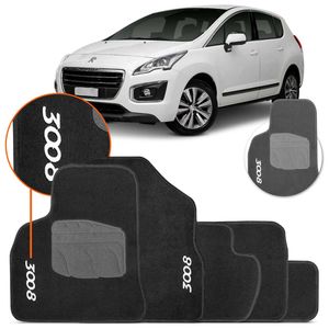 Jogo Tapete Carpete Peugeot 3008 2011 a 2021 Logo Bordada 5 Peças