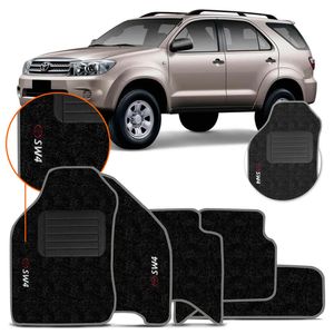 Jogo de Tapete Carpete Hilux SW4 2006 a 2015 Bege Grafite Preto Logo Bordado Concept 3D 5 Peças