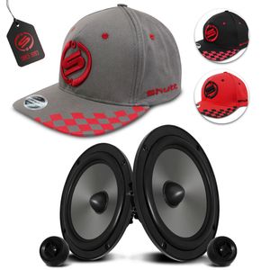 Kit 2 Vias Alto Falante 6 Polegadas 160W RMS + 2 Tweeter 80W RMS + Boné Aba Curva Reta Trucker Shutt