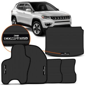 Jogo de Tapetes Jeep Compass 2017 a 2025 4 Peças + Porta Malas Preto Borracha