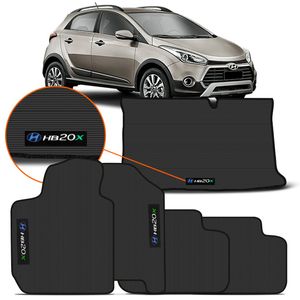 Jogo de Tapetes Hyundai HB20X 2012 A 2022 4 Peças + Porta Malas Preto Borracha