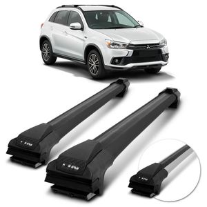 Rack de Teto Travessa Slim Mitsubishi ASX Outdoor 2016 a 2022 Preto Prata 45Kg