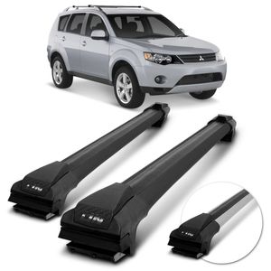 Rack de Teto Travessa Slim Mitsubishi Outlander 2005 a 2012 Preto Prata 45Kg