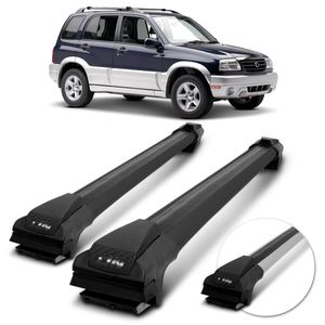 Rack de Teto Travessa Slim Suzuki Grand Vitara 98 99 2000 2001 2002 2003 2004 Preto Prata 45Kg