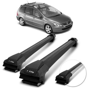 Rack de Teto Travessa Slim Peugeot 307 SW 2002 a 2022 Preto Prata 45Kg