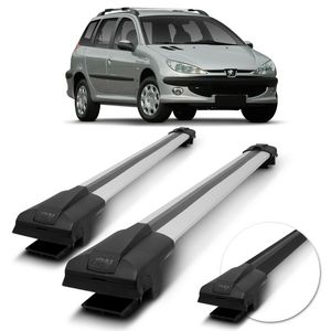 Rack de Teto Travessa Larga Peugeot 206 SW 2002 2003 2004 2005 2006 2007 2008 Preto Prata 45Kg