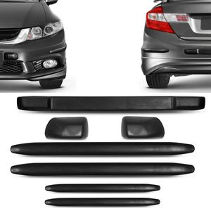 Kit Protetor de Para-Choque Dianteiro e Traseiro  New Civic 2010 a 2016 Preto 7 Peças