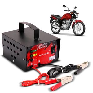 Carregador Bateria Automotivo Para Moto Shutt Bivolt 12V 10A 120W Com Led Indicador Auxiliar Partida