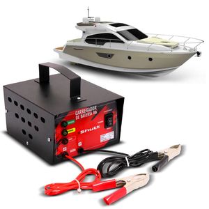 Carregador Bateria Automotivo Para Barco Lancha Shutt Bivolt 12V 10A 120W Com Led Auxiliar Partida