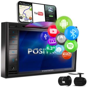 Central Multimídia TV Pósitron 2 Din SP8730 DTV 6.2” Bluetooth Espelhamento Android + Câmera 2 em 1