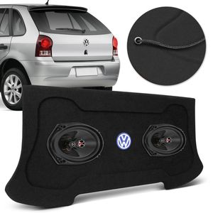 Kit Tampão Porta Malas Gol G4 Carpete Grafite Bagagito + Alto Falante Triaxial Foxer 6x9" 100W RMS