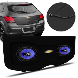 Kit Tampão Porta Malas Onix 2013 a 2019 Carpete Preto Bagagito + Alto Falante Shutt 6x9" 140W RMS