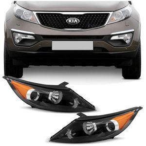 Farol Kia Sportage 2011 a 2016 Máscara Negra Foco Duplo Encaixe H7 Refletor Âmbar