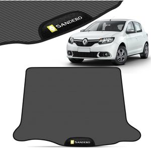 Tapete Porta Malas Renault Sandero 2015 a 2024 Borracha Preto com Emblema e Grafia Bordado