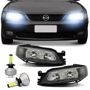 Par Farol Máscara Negra Vectra Milenium 2000 a 2005 + Kit Lâmpada Super Led 6000K