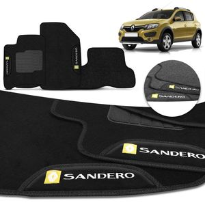 Jogo de Tapete Carpete Sandero Stepway 2012 a 2025 Logo Bordada 3 Peças