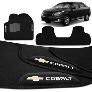 Jogo de Tapetes Carpete Cobalt 2016 a 2020 Preto Logo Bordado Concept 3D 3 Peças