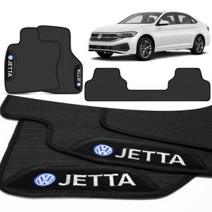 Jogo de Tapetes PVC Jetta 2018 a 2024 Preto Logo Bordado Concept 3D 3 Peças