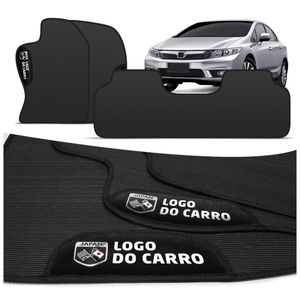 Jogo de Tapetes PVC Compatível Civic 2012 2013 2014 Preto Com Logo Bordado Concept 3D 3 Peças