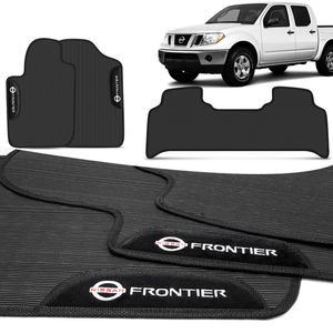 Jogo de Tapetes PVC Nissan Frontier 2000 a 2013 Preto Logo Bordada Concept 3D 3 Peças