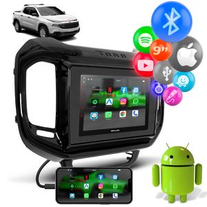 Central Multimidia Fiat Toro 2016 a 2020 2 Din 9" Espelha Android iOS 2 USB BT + Moldura Black Piano