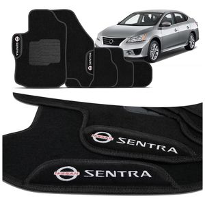 Jogo de Tapetes Carpete Nissan Sentra 2013 a 2020 Preto Com Logo Bordado Concept 3D 5 Peças