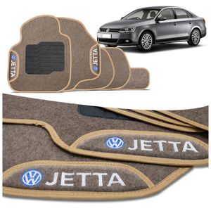 Jogo de Tapetes Carpete Jetta 2011 a 2014 Bege Com Logo Bordado Concept 3D 5 Peças