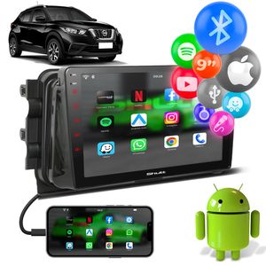 Central Multimidia Kicks 2016 a 2022 2 Din 9 Pol Full Touch Screen Bt Espelhamento USB FM Wi-fi