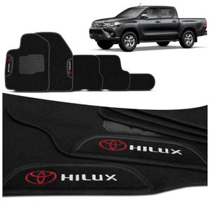 Jogo de Tapete Carpete Hilux 2016 2017 2018 Preto Grafite Cinza Claro Com Logo Bordado Concept 3D 5